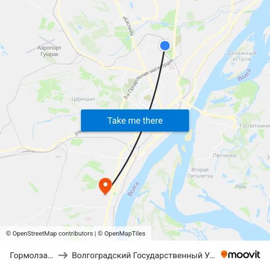 Гормолзавод №3 to Волгоградский Государственный Университет "" Волгу"" map