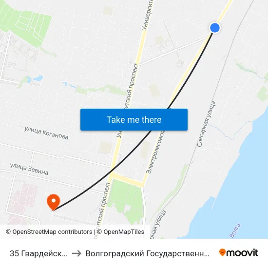 35 Гвардейской Дивизии to Волгоградский Государственный Университет "" Волгу"" map
