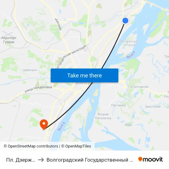 Пл. Дзержинского to Волгоградский Государственный Университет "" Волгу"" map