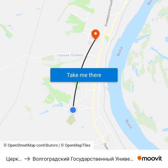 Церковь to Волгоградский Государственный Университет "" Волгу"" map