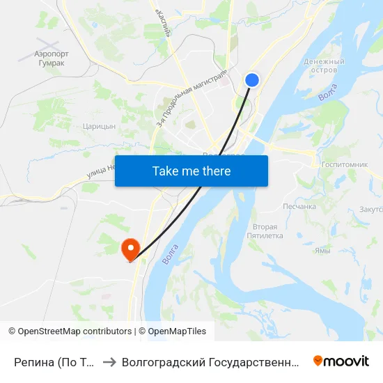 Репина (По Требованию) to Волгоградский Государственный Университет "" Волгу"" map