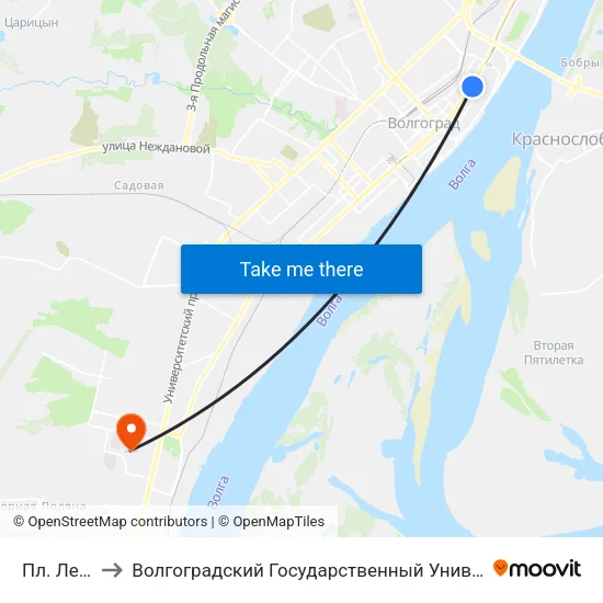 Пл. Ленина to Волгоградский Государственный Университет "" Волгу"" map