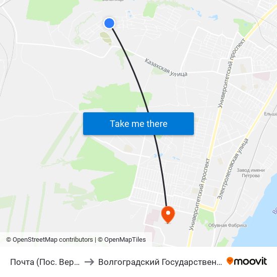 Почта (Пос. Верхняя Ельшанка) to Волгоградский Государственный Университет "" Волгу"" map