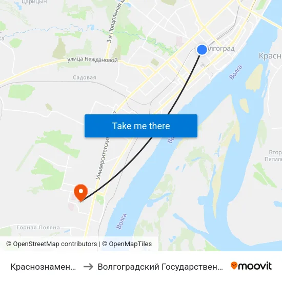 Краснознаменская (Трамвай) to Волгоградский Государственный Университет "" Волгу"" map