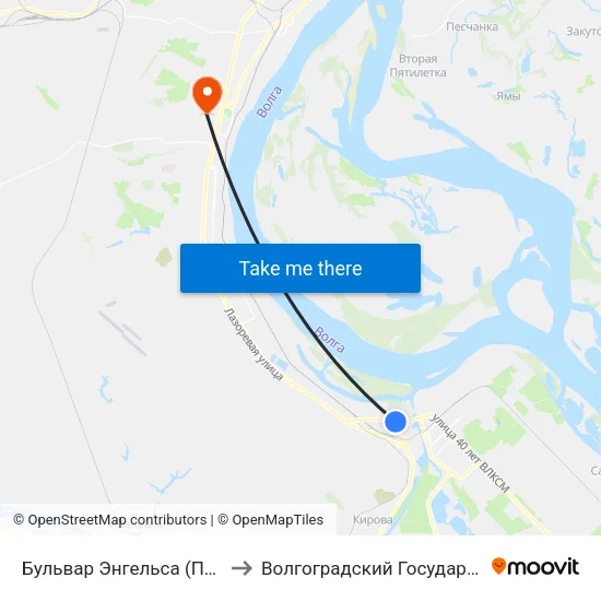 Бульвар Энгельса (Проспект Героев Сталинграда) to Волгоградский Государственный Университет "" Волгу"" map