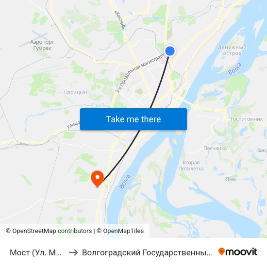 Мост (Ул. Менделеева) to Волгоградский Государственный Университет "" Волгу"" map