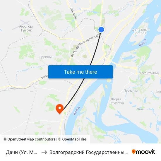 Дачи (Ул. Менделеева) to Волгоградский Государственный Университет "" Волгу"" map