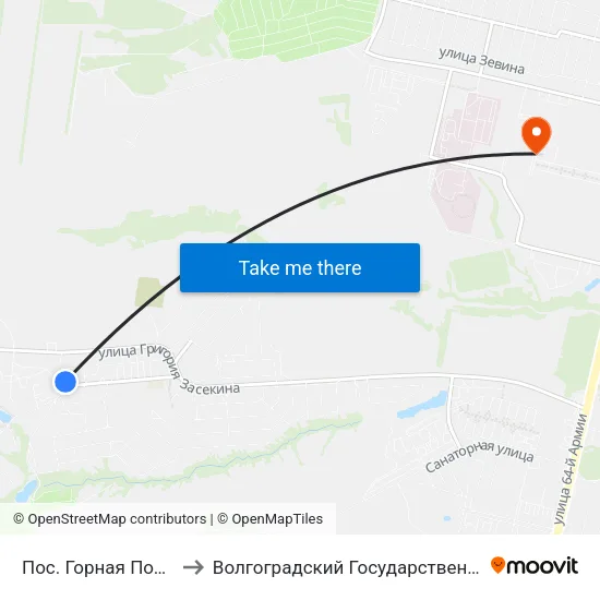 Пос. Горная Поляна (Конечная) to Волгоградский Государственный Университет "" Волгу"" map