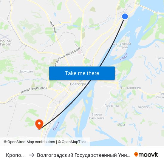 Кропоткина to Волгоградский Государственный Университет "" Волгу"" map