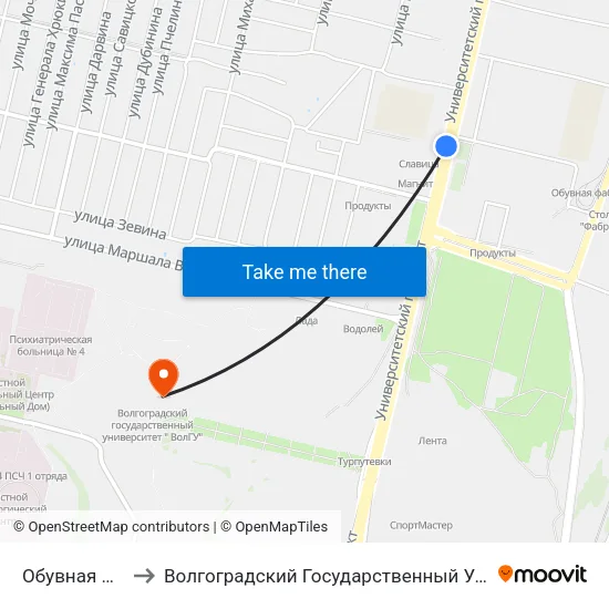 Обувная Фабрика to Волгоградский Государственный Университет "" Волгу"" map