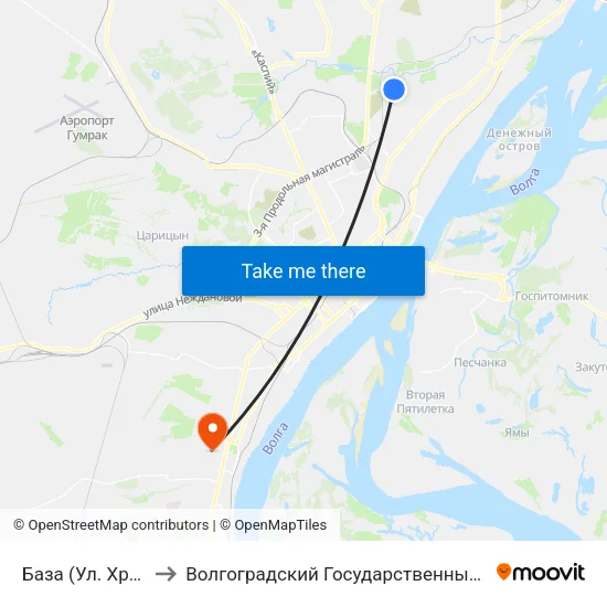 База (Ул. Хрустальная) to Волгоградский Государственный Университет "" Волгу"" map
