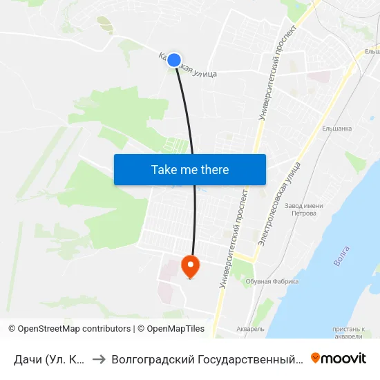 Дачи (Ул. Казахская) to Волгоградский Государственный Университет "" Волгу"" map