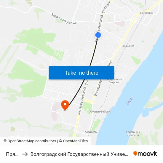 Прямая to Волгоградский Государственный Университет "" Волгу"" map