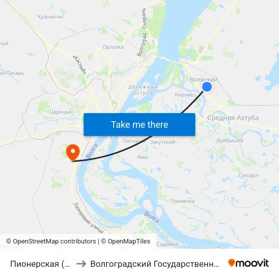 Пионерская (Ул. Дружбы) to Волгоградский Государственный Университет "" Волгу"" map