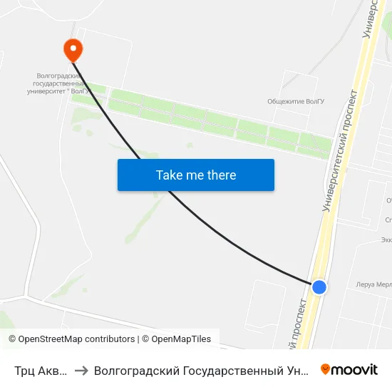 Трц Акварель to Волгоградский Государственный Университет "" Волгу"" map