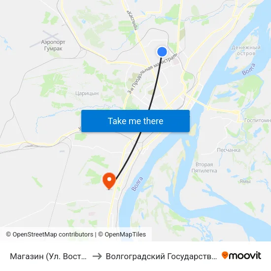 Магазин (Ул. Восточно-Казахстанская) to Волгоградский Государственный Университет "" Волгу"" map