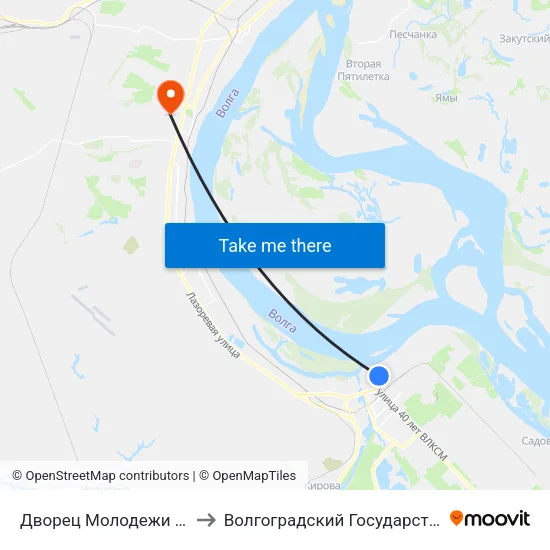 Дворец Молодежи (Красноармейский Р-Н) to Волгоградский Государственный Университет "" Волгу"" map