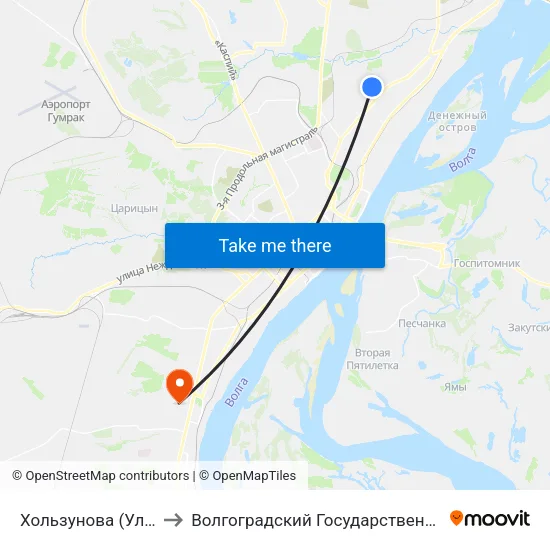 Хользунова (Ул. Верхоянская) to Волгоградский Государственный Университет "" Волгу"" map