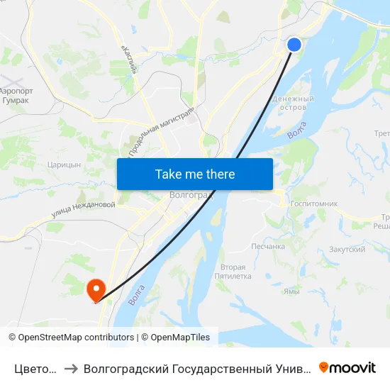 Цветочная to Волгоградский Государственный Университет "" Волгу"" map