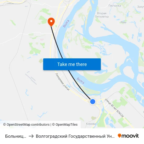 Больница №22 to Волгоградский Государственный Университет "" Волгу"" map