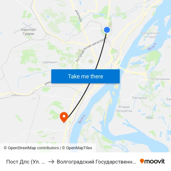 Пост Дпс (Ул. Менделеева) to Волгоградский Государственный Университет "" Волгу"" map