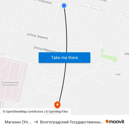 Магазин (Ул. Полухина) to Волгоградский Государственный Университет "" Волгу"" map