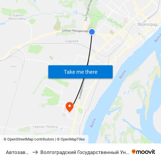 Автозаводская to Волгоградский Государственный Университет "" Волгу"" map