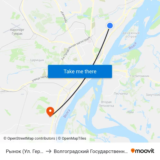 Рынок (Ул. Германа Титова) to Волгоградский Государственный Университет "" Волгу"" map