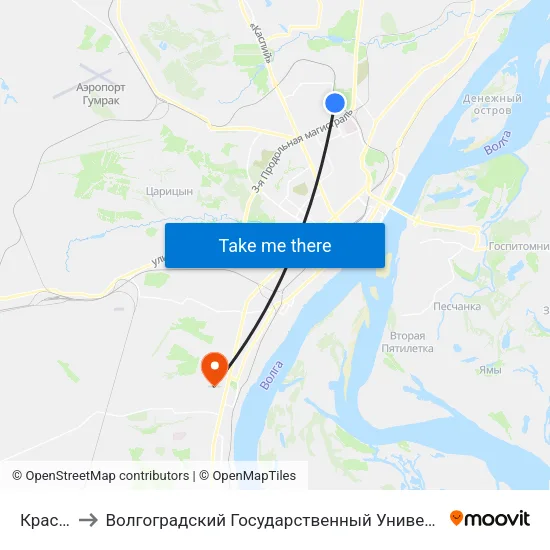 Красная to Волгоградский Государственный Университет "" Волгу"" map