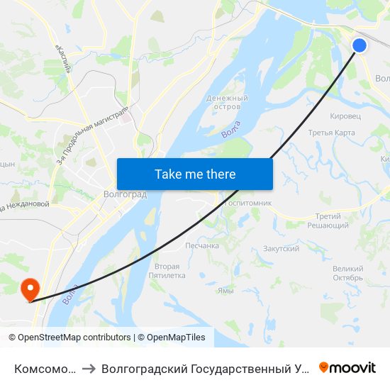 Комсомольская to Волгоградский Государственный Университет "" Волгу"" map