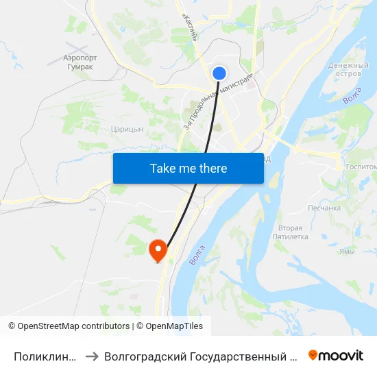 Поликлиника №18 to Волгоградский Государственный Университет "" Волгу"" map