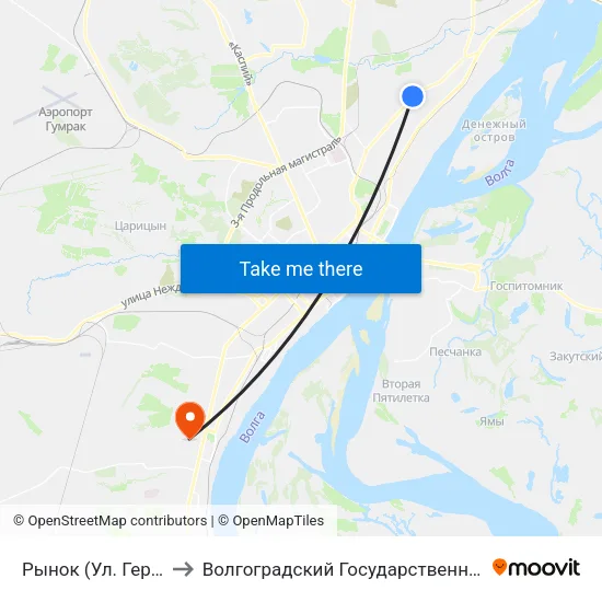 Рынок (Ул. Германа Титова) to Волгоградский Государственный Университет "" Волгу"" map