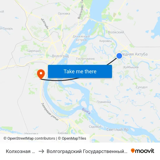 Колхозная Ахтуба - 2 to Волгоградский Государственный Университет "" Волгу"" map