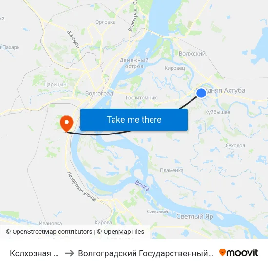 Колхозная Ахтуба - 1 to Волгоградский Государственный Университет "" Волгу"" map