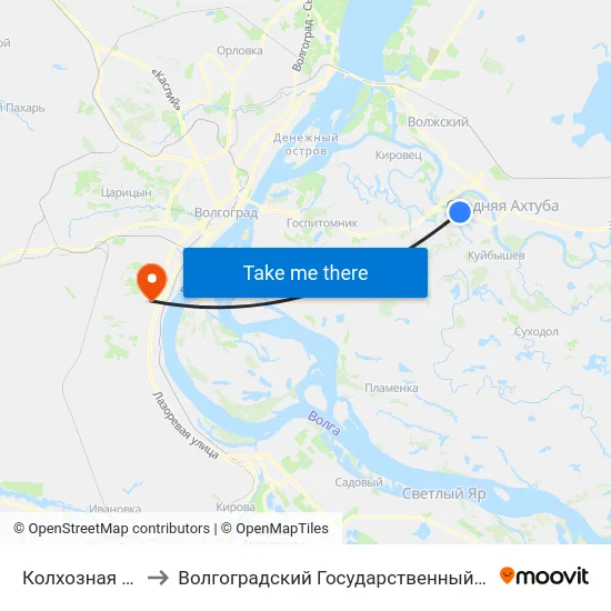 Колхозная Ахтуба - 1 to Волгоградский Государственный Университет "" Волгу"" map