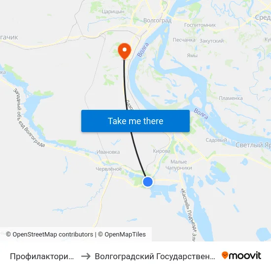 Профилакторий (Пос. Южный) to Волгоградский Государственный Университет "" Волгу"" map