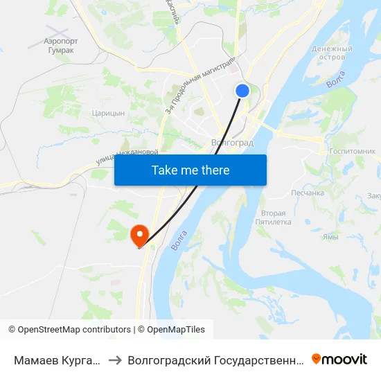 Мамаев Курган (Телецентр) to Волгоградский Государственный Университет "" Волгу"" map