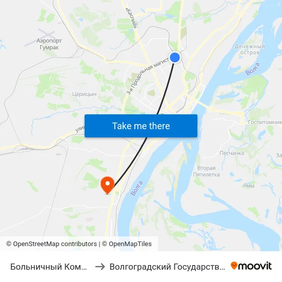 Больничный Комплекс (Ул. Землячки) to Волгоградский Государственный Университет "" Волгу"" map