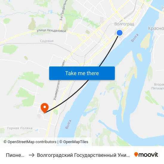 Пионерская to Волгоградский Государственный Университет "" Волгу"" map