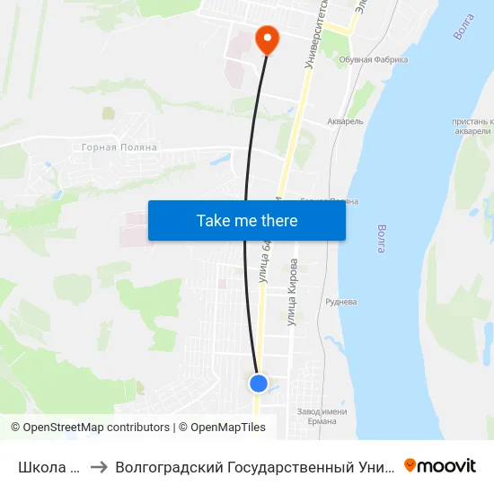 Школа №107 to Волгоградский Государственный Университет "" Волгу"" map