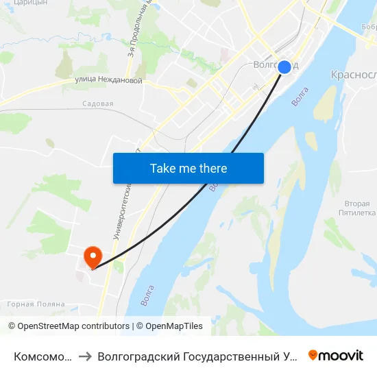 Комсомольская to Волгоградский Государственный Университет "" Волгу"" map