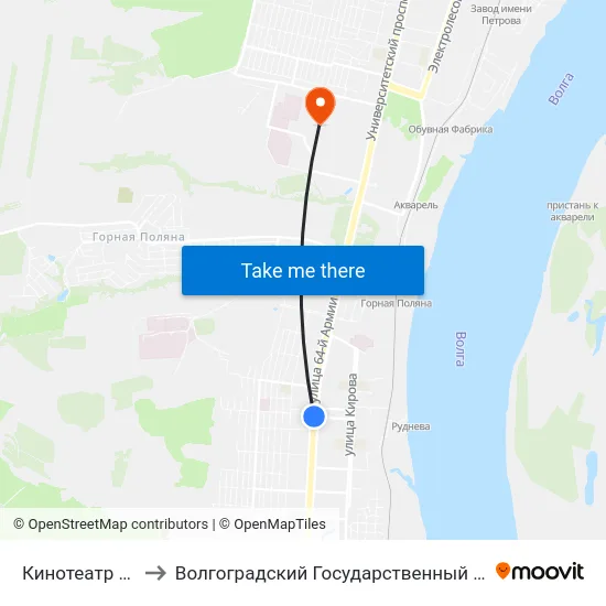 Кинотеатр Авангард to Волгоградский Государственный Университет "" Волгу"" map