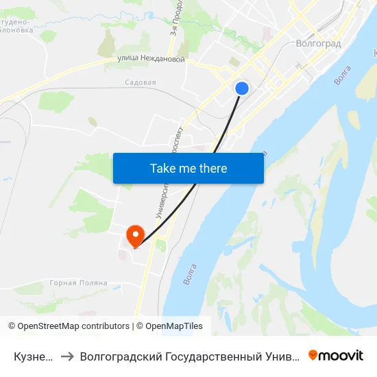 Кузнецкая to Волгоградский Государственный Университет "" Волгу"" map