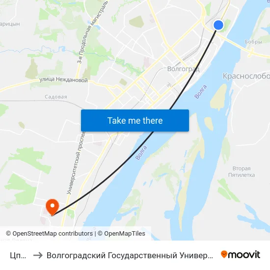 Цпкио to Волгоградский Государственный Университет "" Волгу"" map