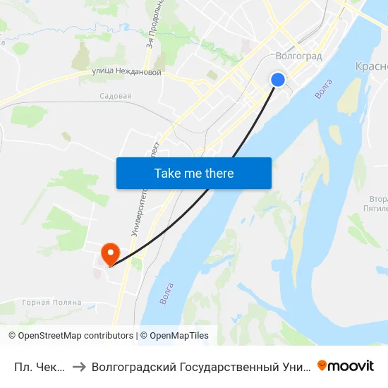 Пл. Чекистов to Волгоградский Государственный Университет "" Волгу"" map