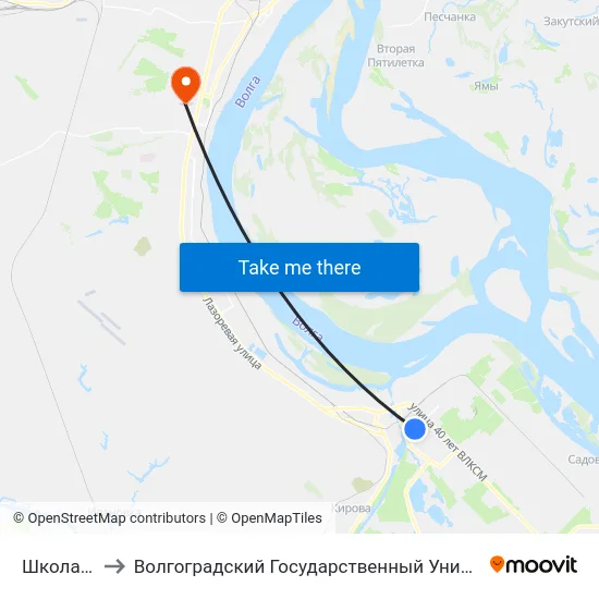 Школа №38 to Волгоградский Государственный Университет "" Волгу"" map
