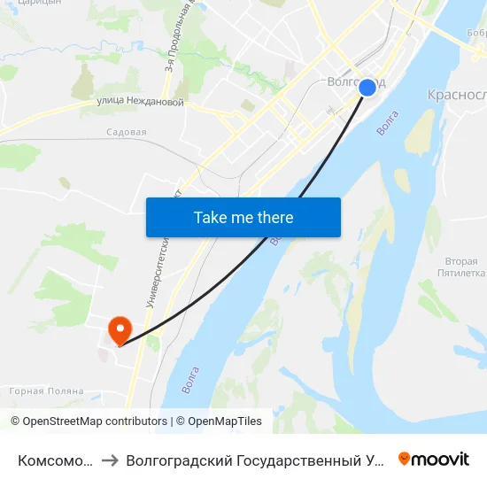 Комсомольская to Волгоградский Государственный Университет "" Волгу"" map