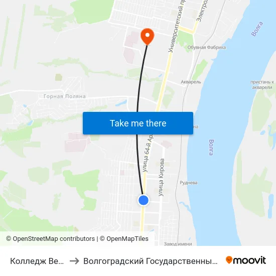 Колледж Вернадского to Волгоградский Государственный Университет "" Волгу"" map