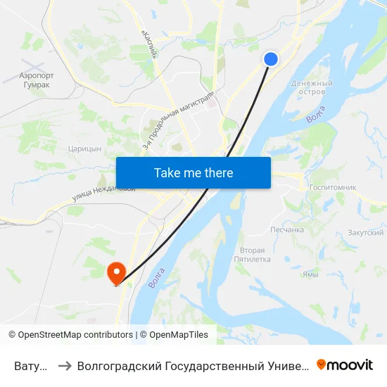 Ватутина to Волгоградский Государственный Университет "" Волгу"" map