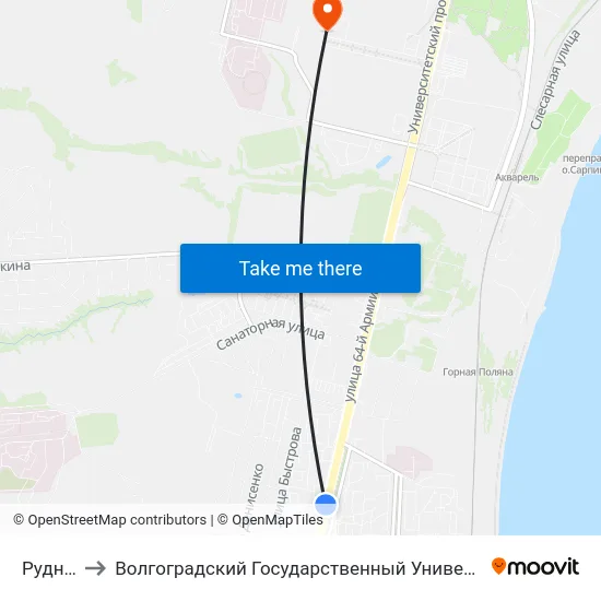 Руднева to Волгоградский Государственный Университет "" Волгу"" map